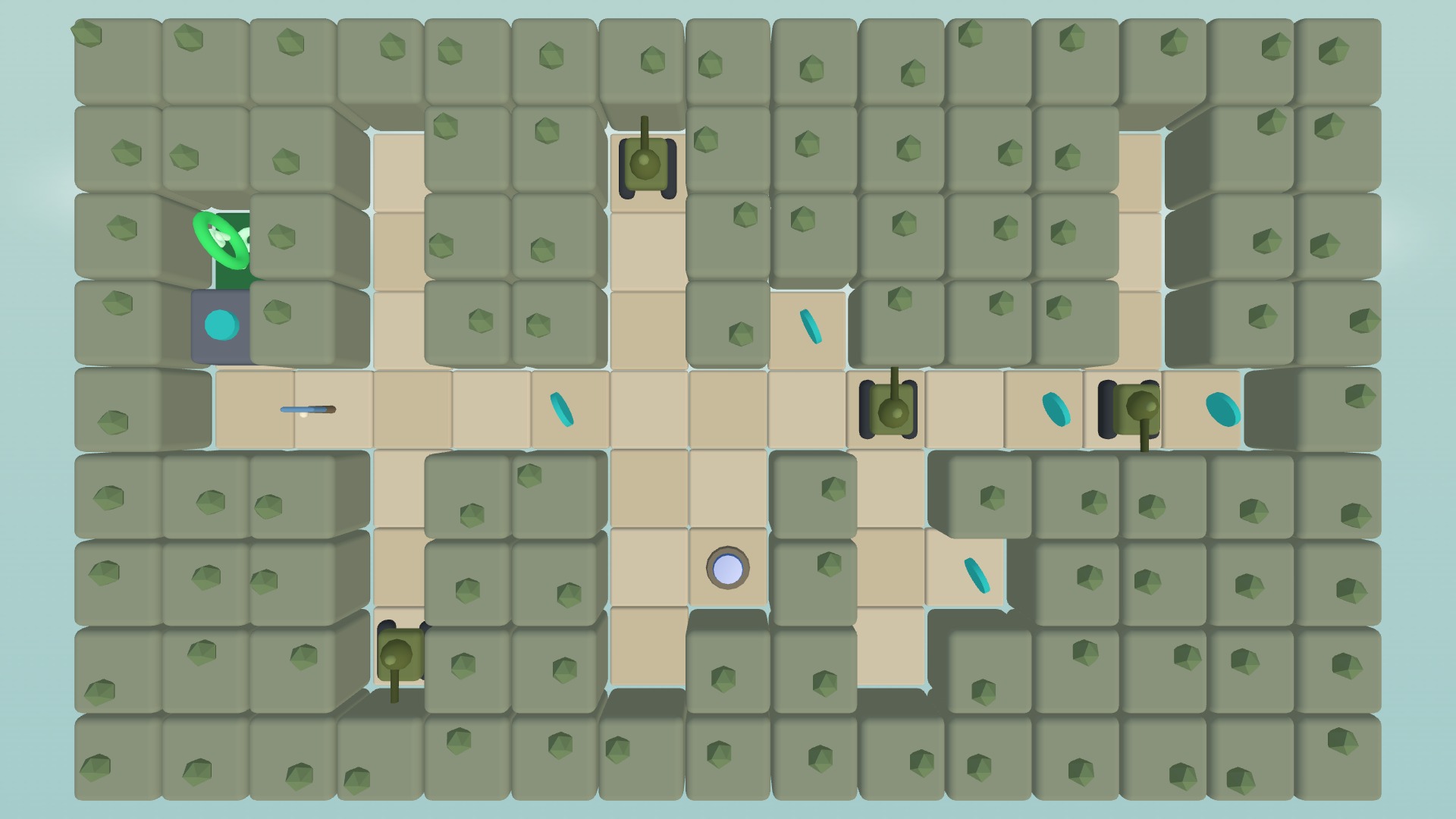 Level with switches and buttons that open paths