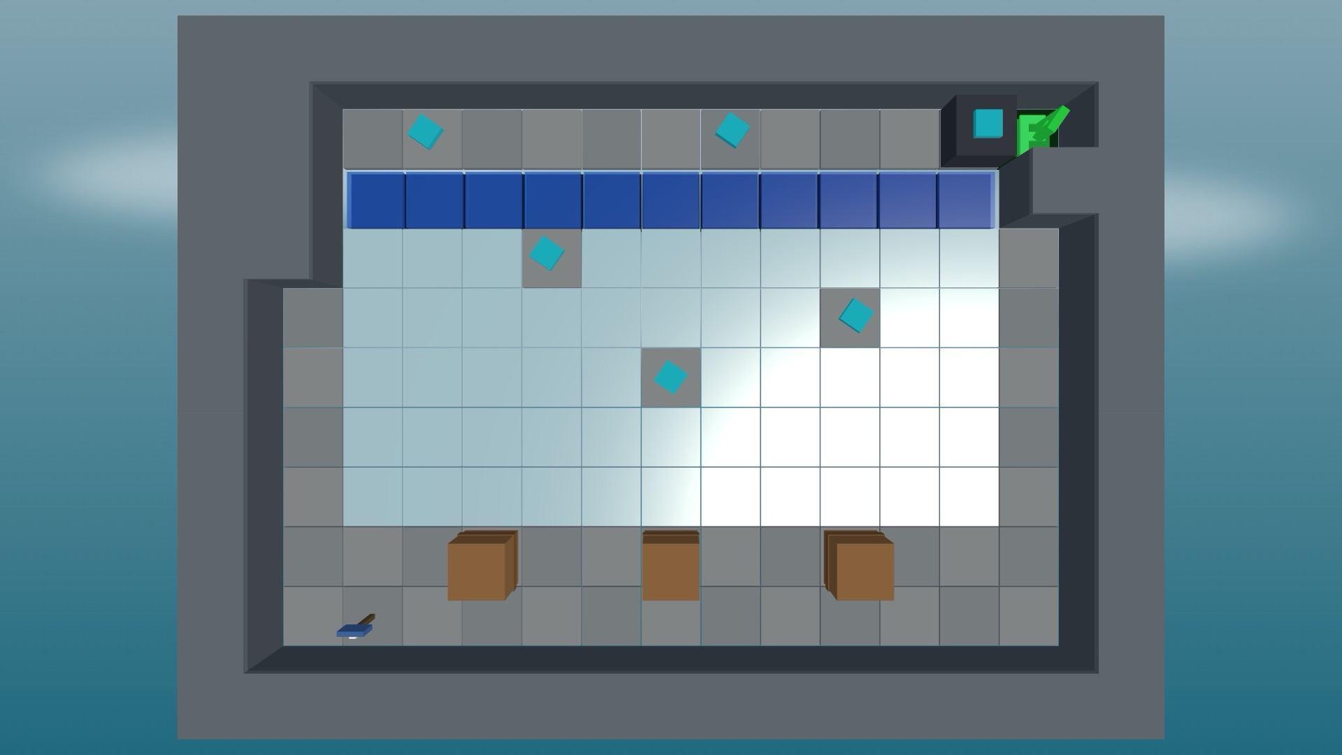 Bird's-eye view of a level in the voxel style