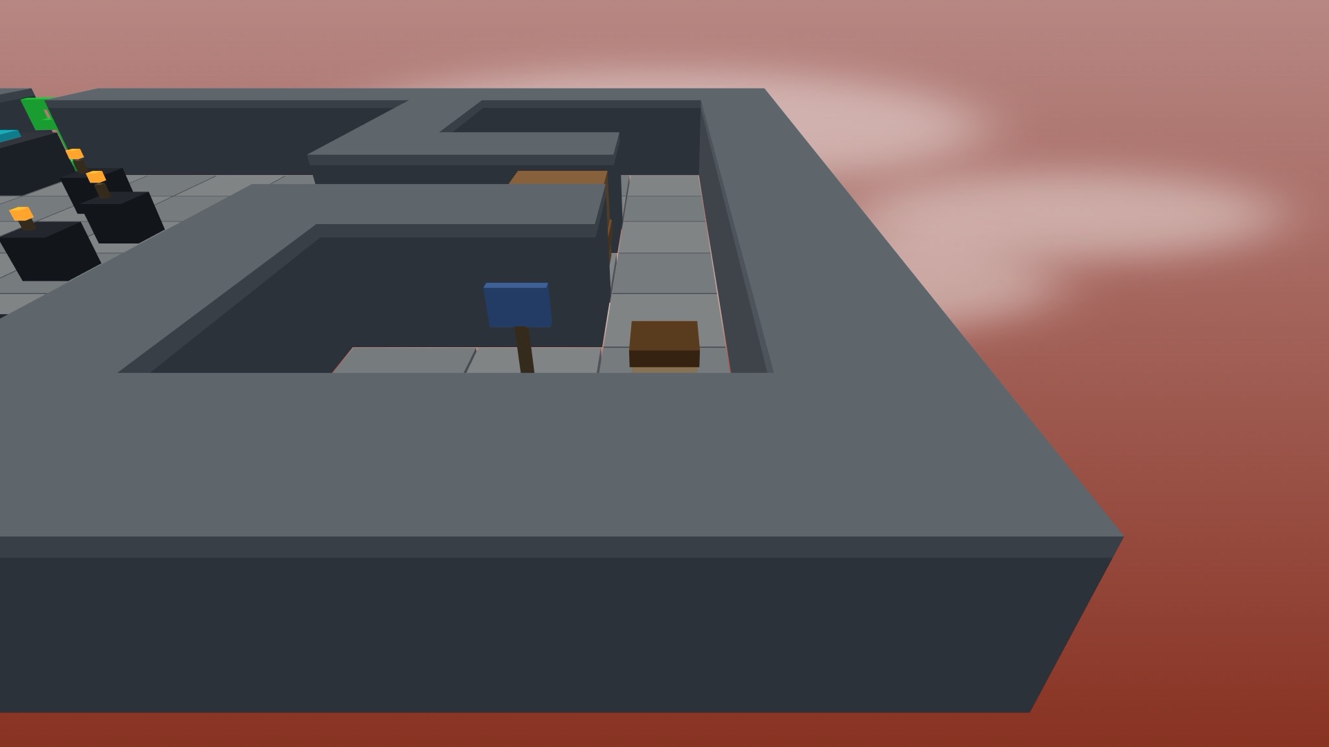 Voxel graphics style: the player collects Pixels between ice and fire tiles
