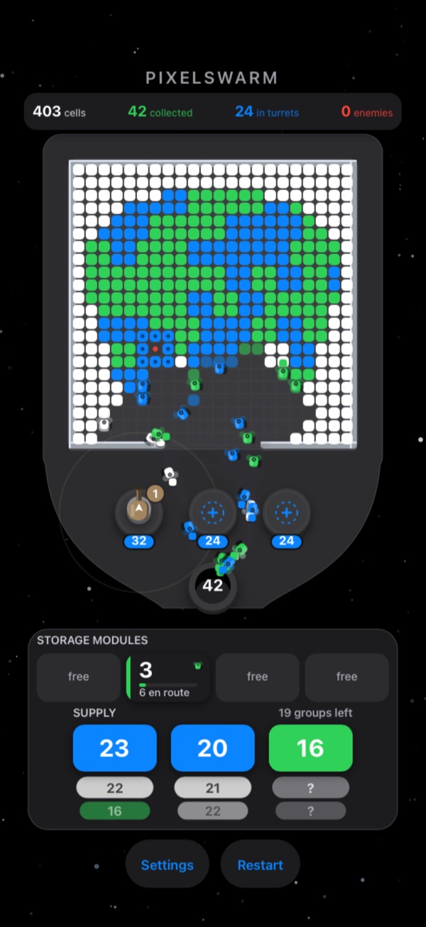 Pixelswarm: drones picking up coloured cells from a pixel picture