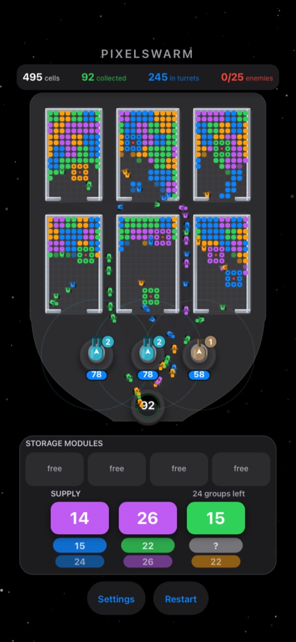 Pixelswarm level with several pixel pictures